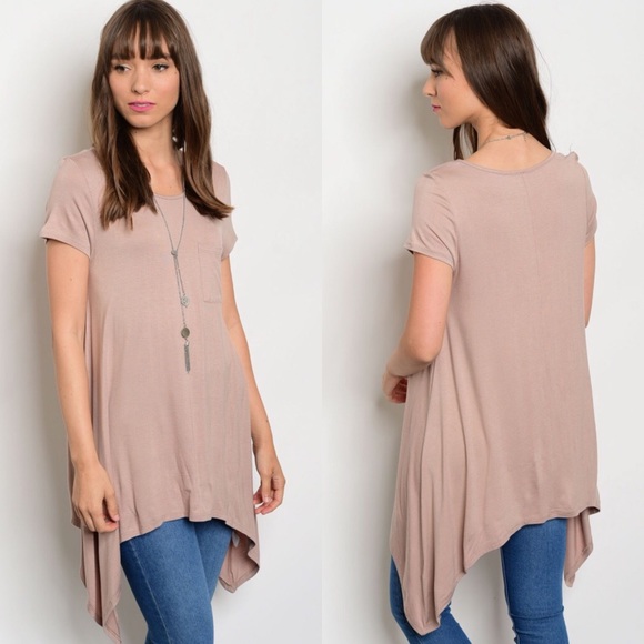 The O Boutique Tops - 🎉CLEARANCE🎉 Mocha Short Sleeve Asymmetric Tunic