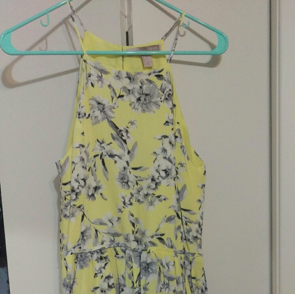 Yellow Romper with Grey Flowers