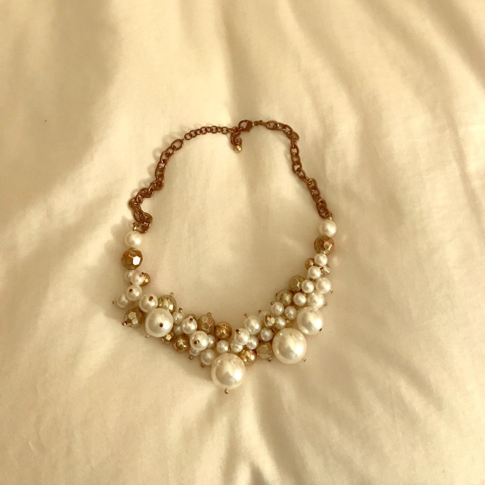 Faux pearl and gold statement necklace