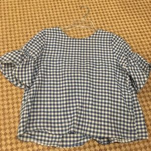 Blue gingham ruffle bell sleeve top size M