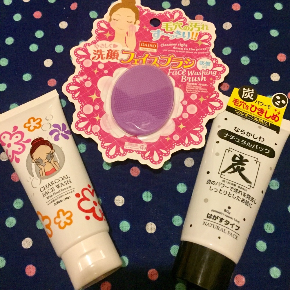 Charcoal mask + charcoal wash + silicone brush