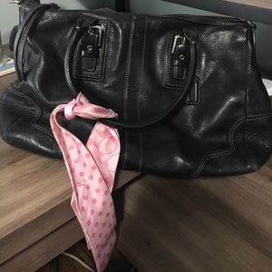 Black Coach Satchel with Pink scarf