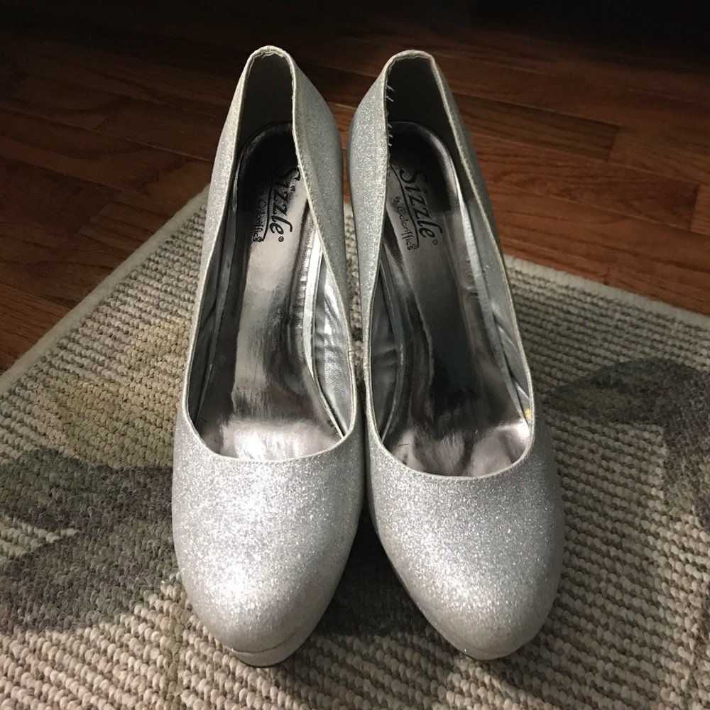silver sparkly heels