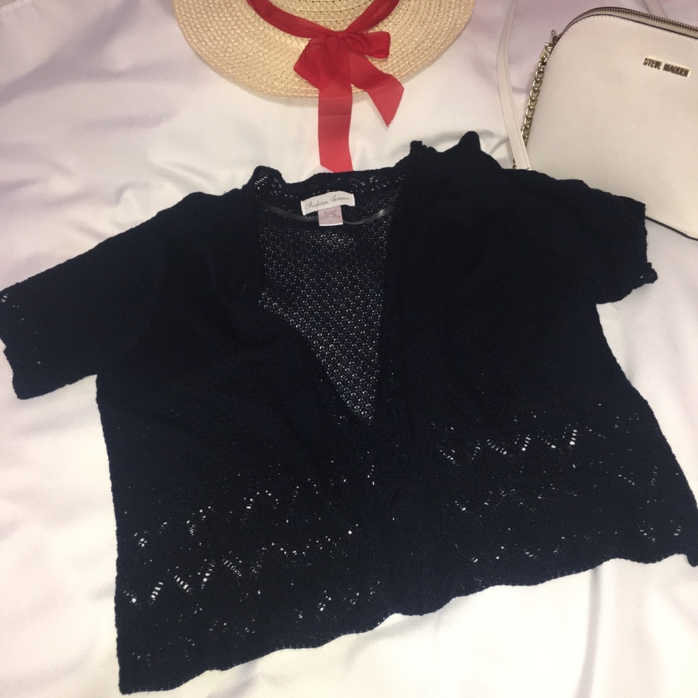 NAVY BLUE SHORT SLEEVE KNIT SHRUG