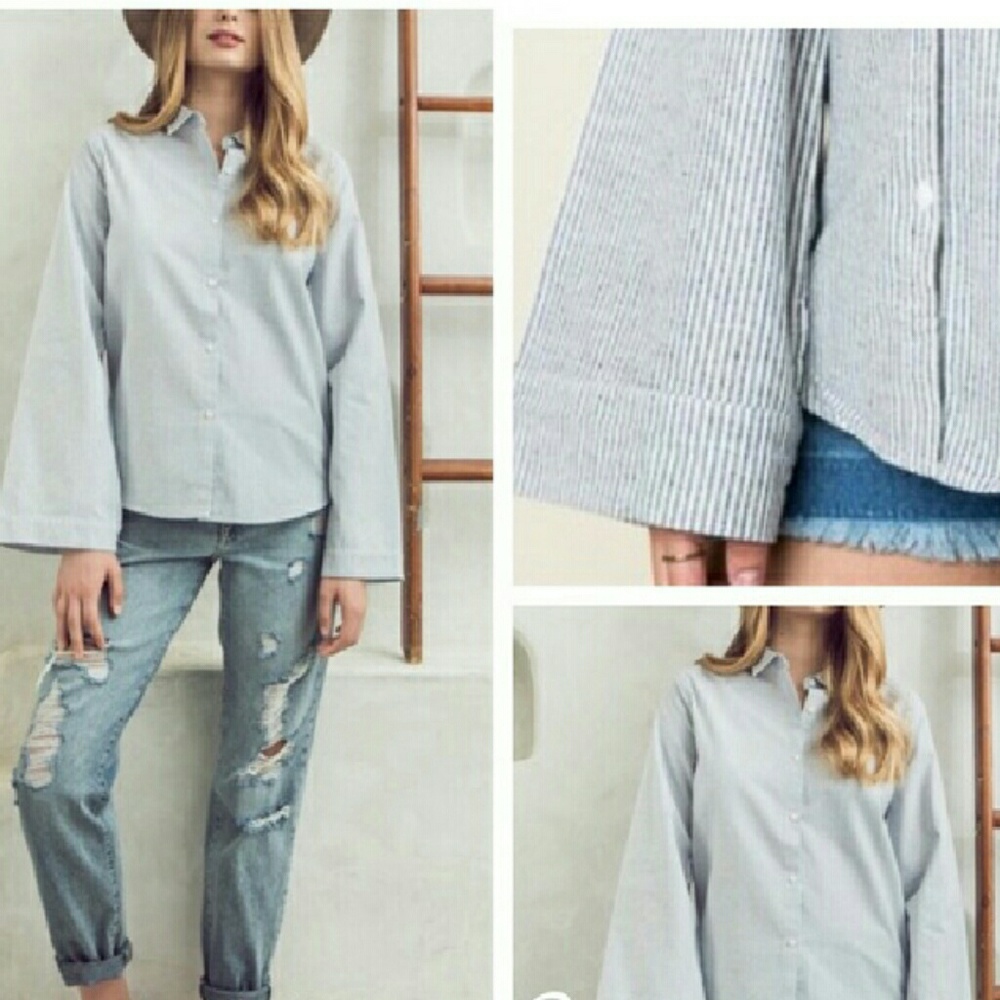 Stripe Bell Sleeve Collared Shirt