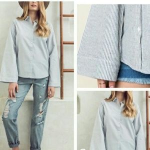 Stripe Bell Sleeve Collared Shirt