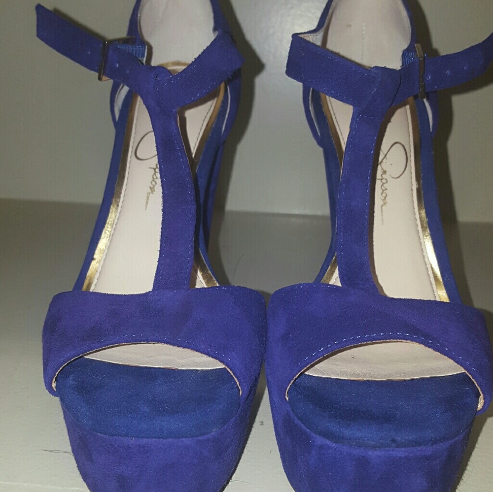 Jessica simpson platform t strap suede pumps
