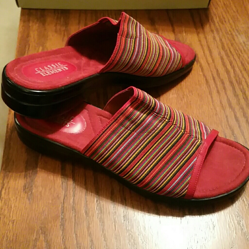 Red shoes with multi stripe