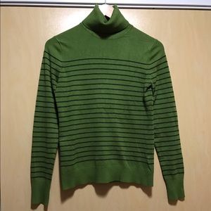 Green and navy striped turtleneck