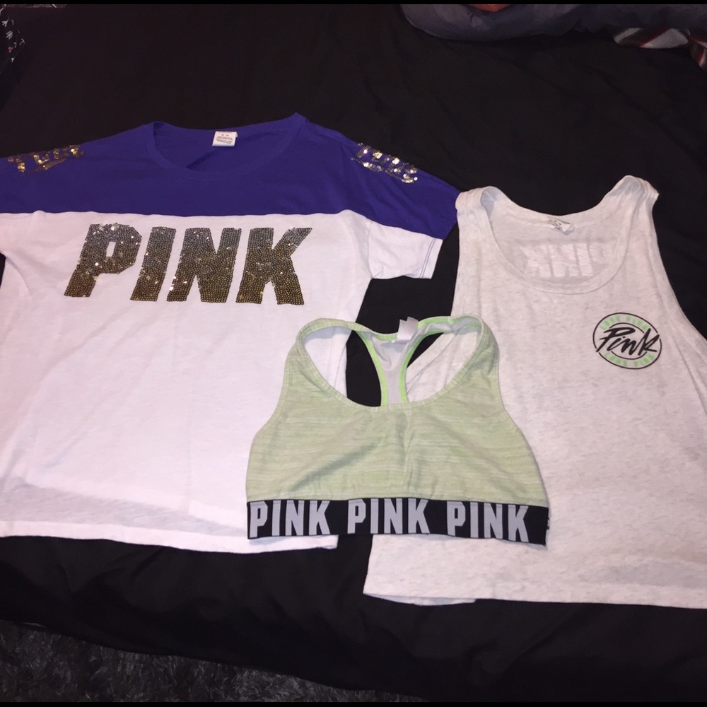 Bundle. VS PINK Tshirt, sports bra, & tank.