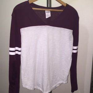 PINK Long Sleeve Maroon-White T XS