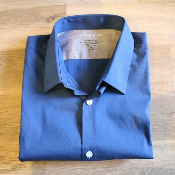 NWOT Calvin Klein Solid Blue Dress Shirt - Picture 2 of 5