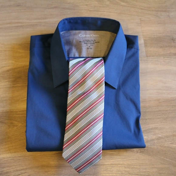 NWOT Calvin Klein Solid Blue Dress Shirt - Picture 3 of 5