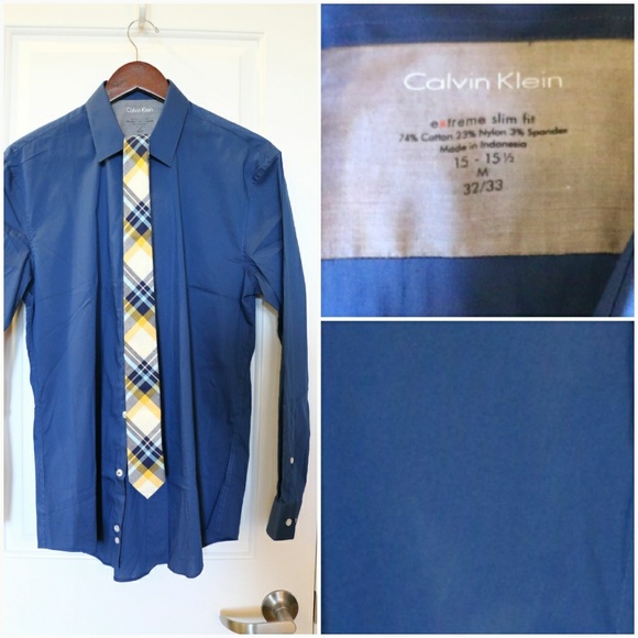 NWOT Calvin Klein Solid Blue Dress Shirt - Picture 4 of 5