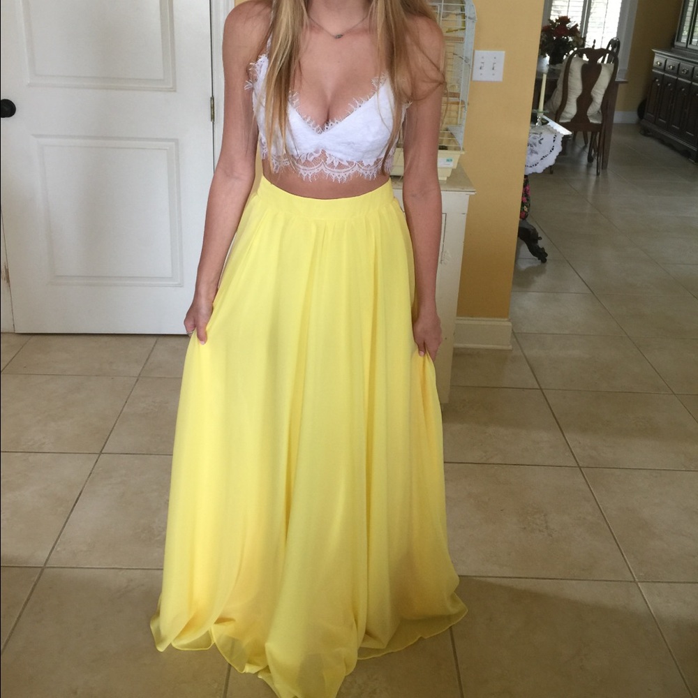 Yellow & white lace prom dress!!