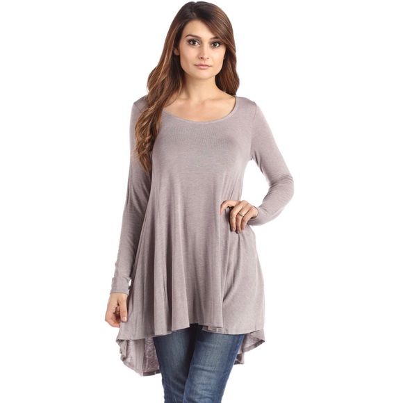 High Low Long Sleeve Dusty Lilac Drapey Tunic M - Picture 2 of 3
