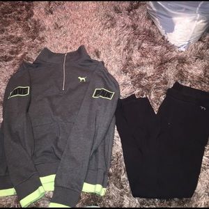 VS PINK leggings & 1/4 quarter zip.