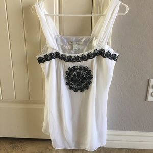 White and black blouse with black beading