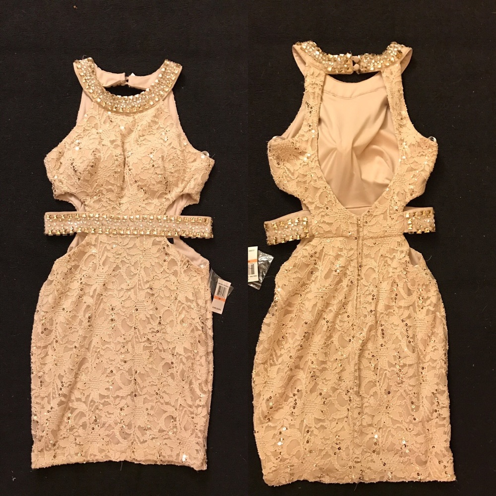 Gold/tan short prom dress