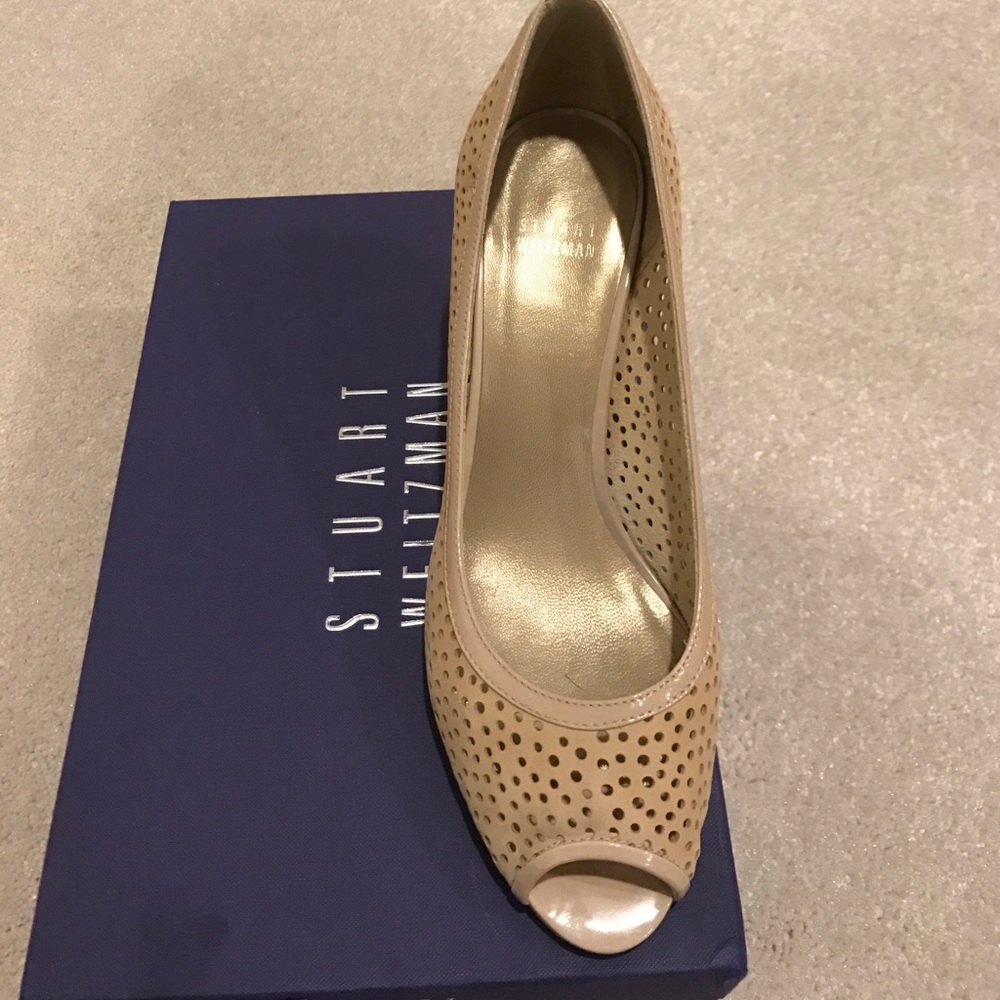 STUART WEITZMAN suede + leather trim wedge sandal