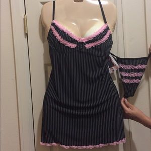 Pinstriped babydoll with thong.