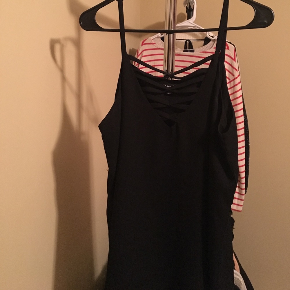 Black front cross spaghetti strap shirt