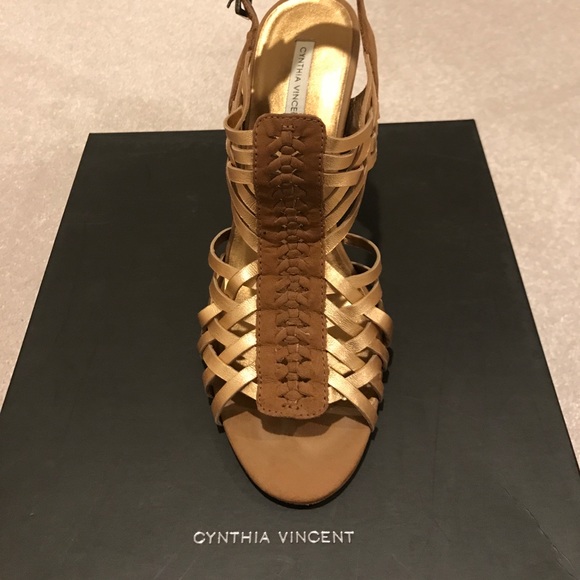 Gold and Brown cage heeled sandals - Picture 1 of 2