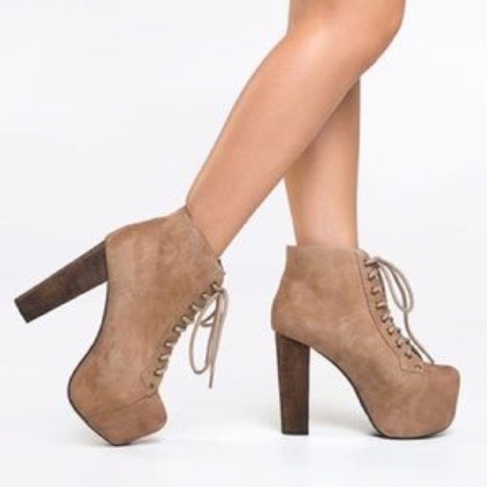 Jeffrey Campbell Taupe Suede Lita boots