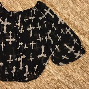 Cross print sheer black blouse GiddyUp Glamour