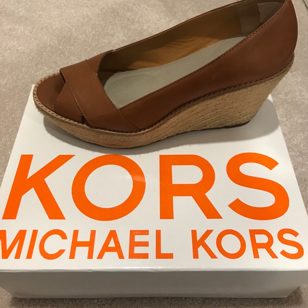 Michael Kors brown leather wedges