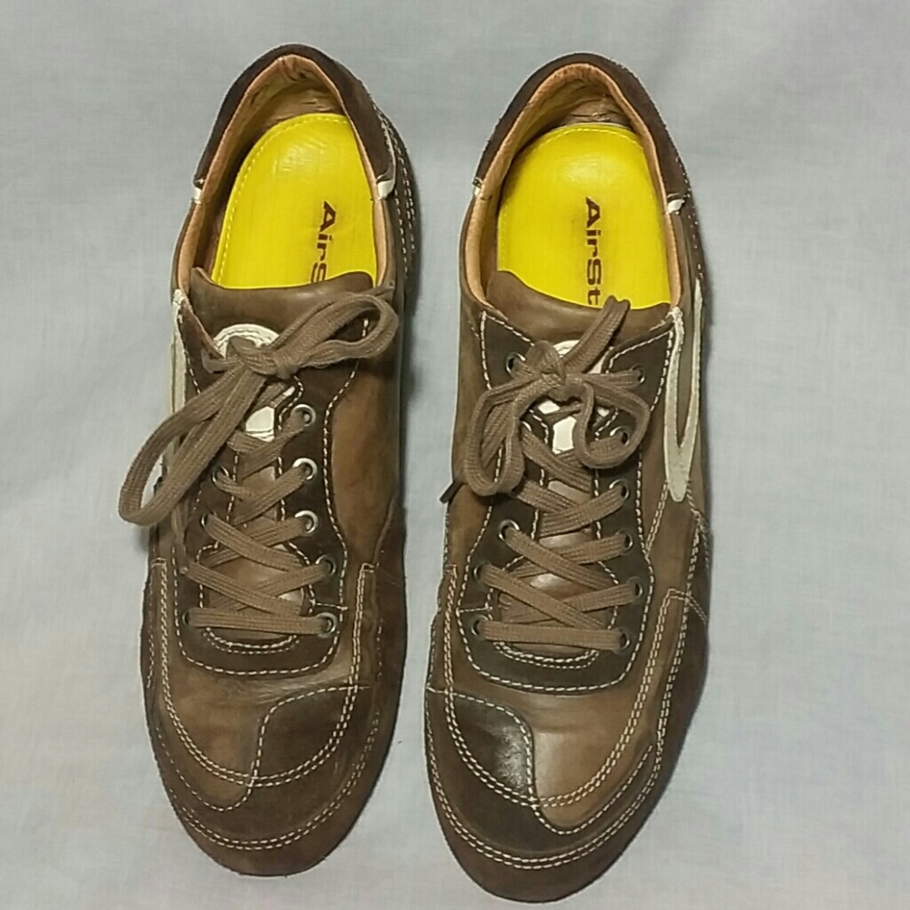 Men's Air Step Shoes Brown Size 45 Leather Lace-up
