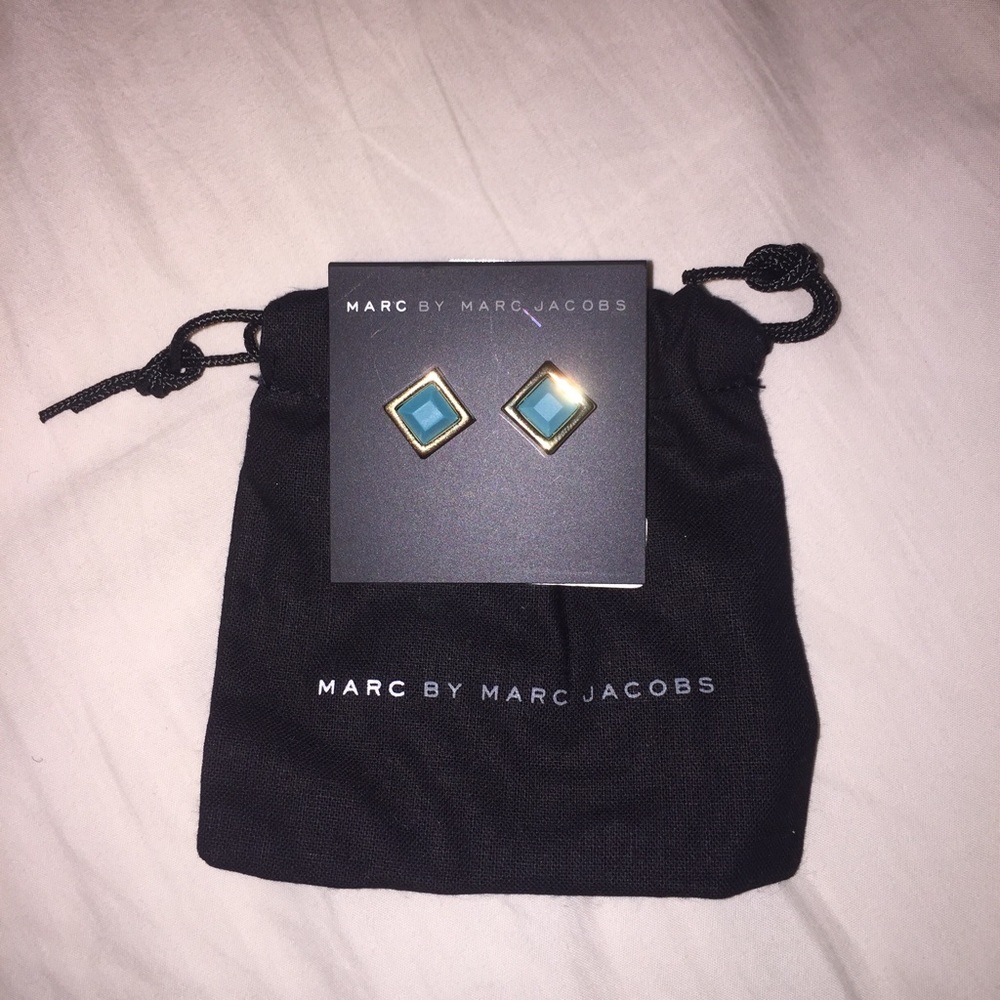 Marc by Marc Jacobs Gold Teal Stud Earrings Square