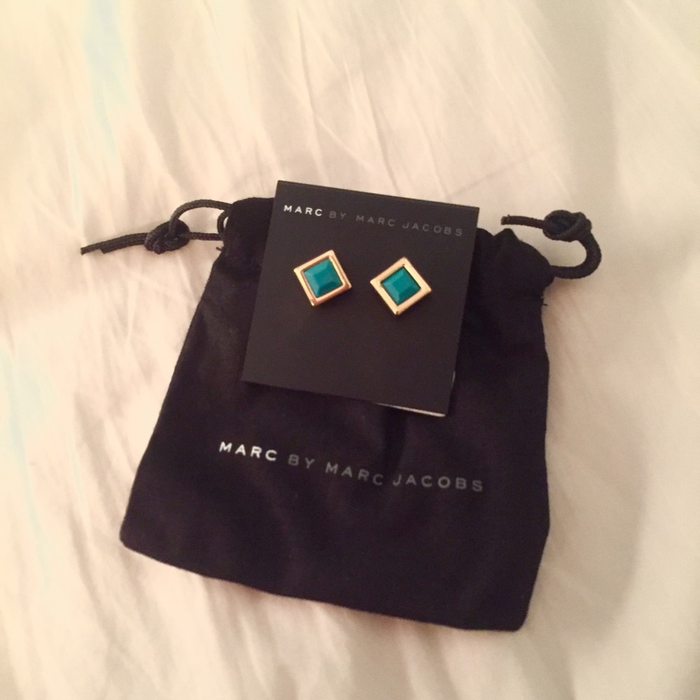 Marc by Marc Jacobs Gold Teal Stud Earrings Square