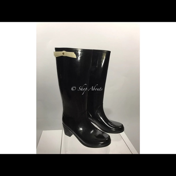 kate spade Shoes - Kate Spade Black Gloss Tall Rain Boots w/ bow trim