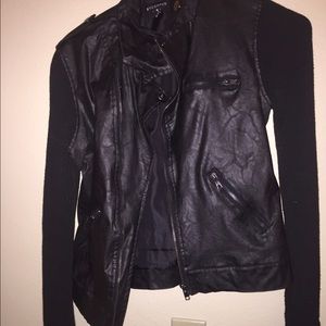 Black leather and cotton jacket