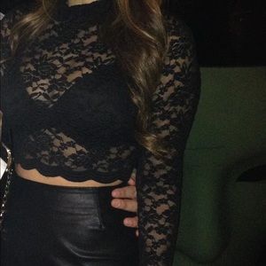 Beautiful sheer black lace crop top