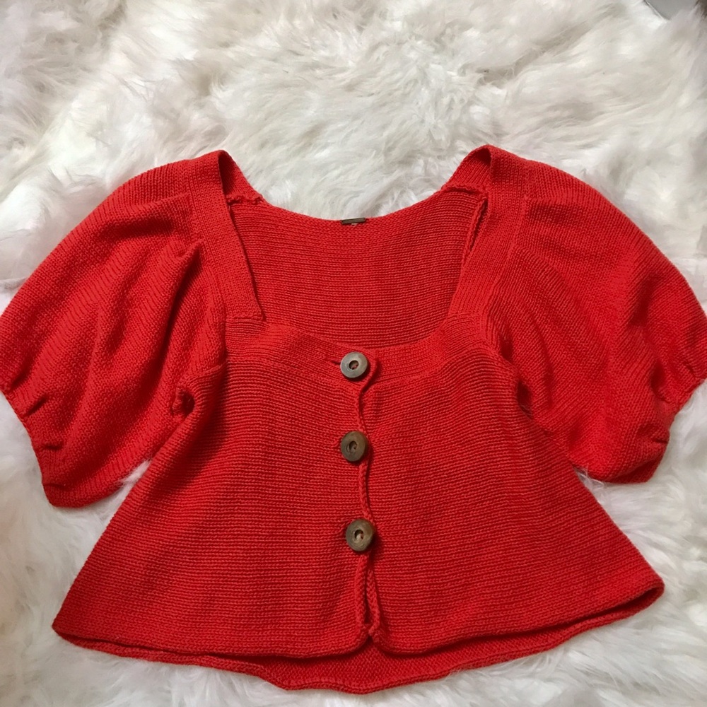 Free People Orange Chunky Knit Cardigan