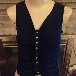 Vintage 90s black tank w/center placket & shirring