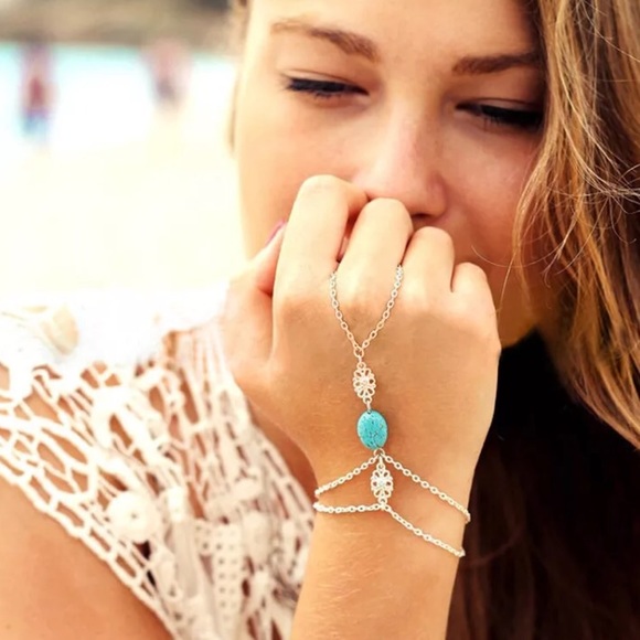 Breezy Bohemian Jewelry - Turquoise silver anklet boho chain bracelet