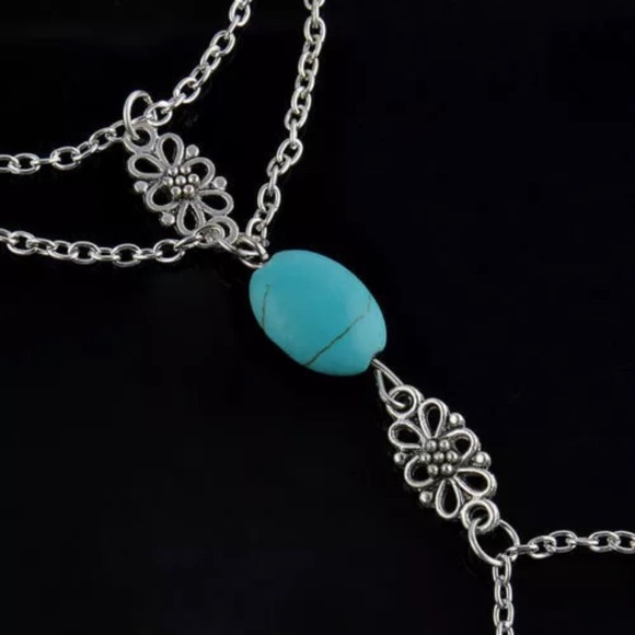 Turquoise silver anklet boho chain bracelet - Picture 3 of 3