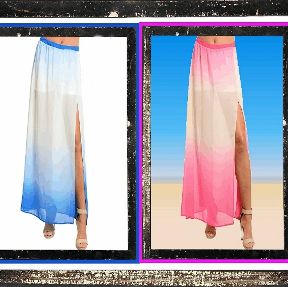 PINK ombre sexy slit skirt over shorts Med or Larg