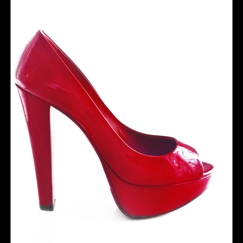 MIU MIU patent leather red platform pumps