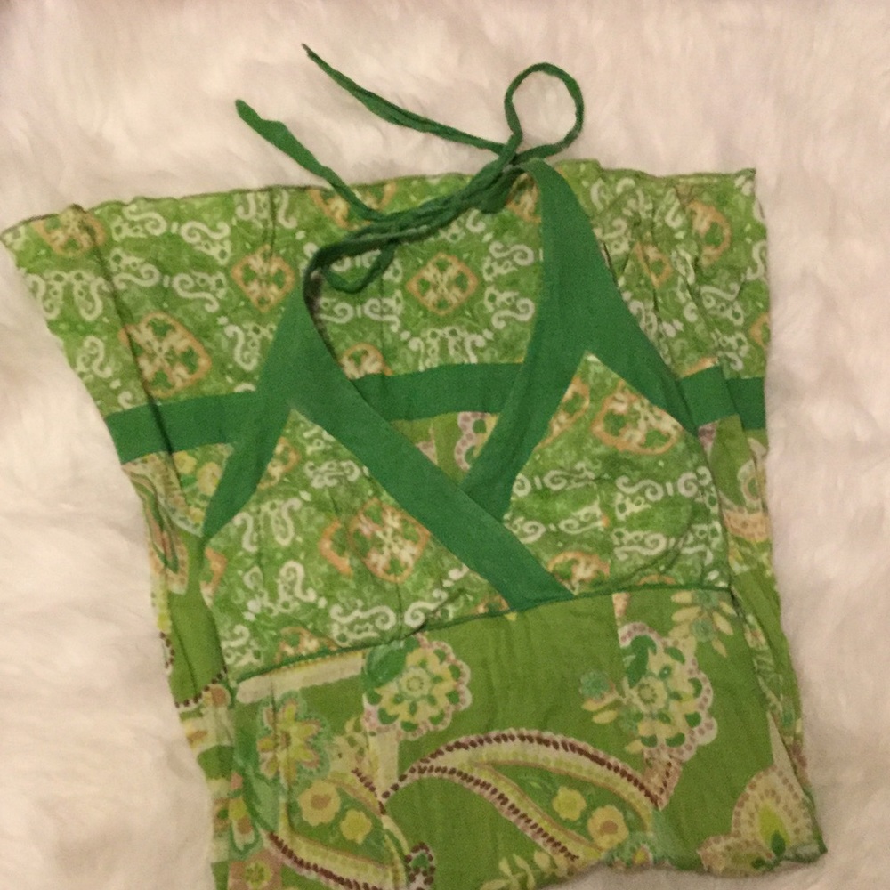 Green paisley print halter dress