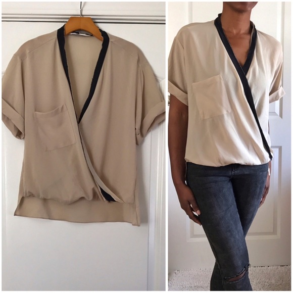 Zara Tops - Zara Faux Drape Short Sleeve Blouse