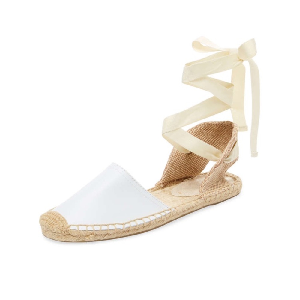 Soludos Classic White Leather AnkleWrap Espadrille