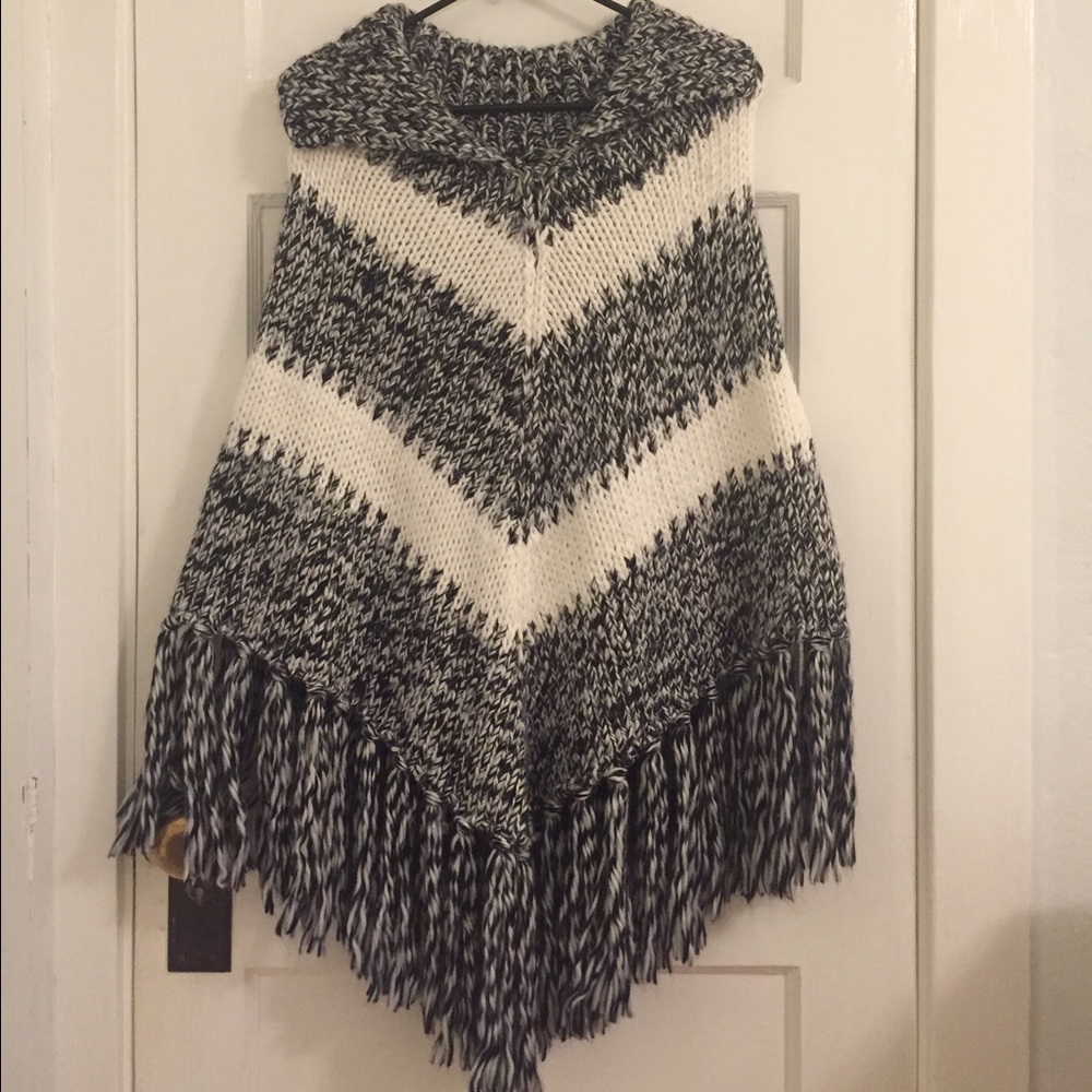 Black and White Cozy Cape Sweater