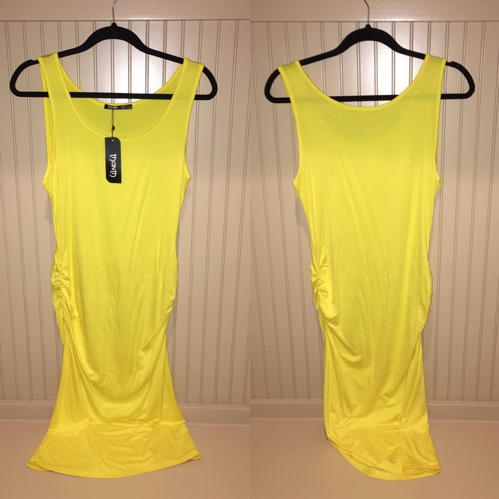 Yellow Fitted Dress with Rouging on sides