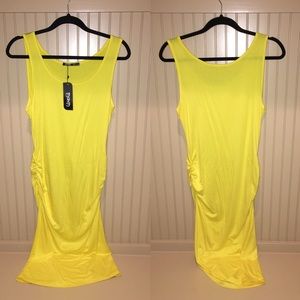 Yellow Fitted Dress with Rouging on sides