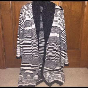 Long black and white print cardigan