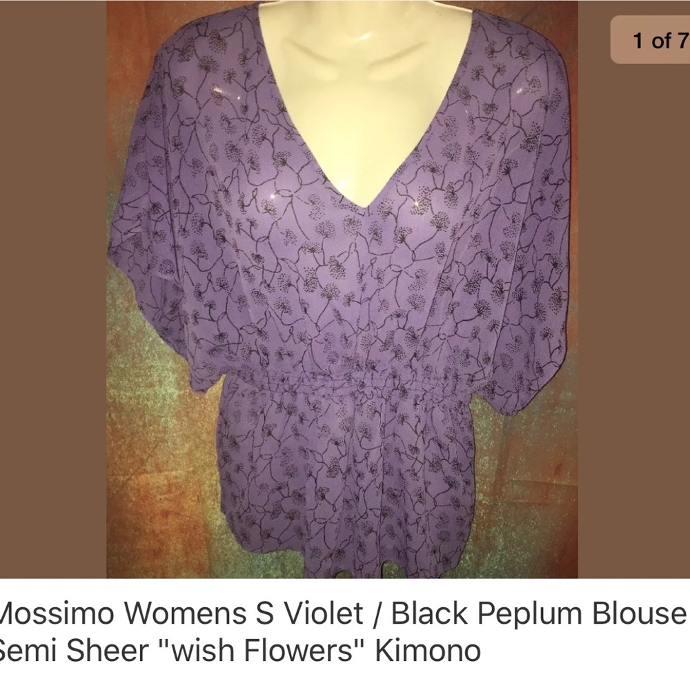 MOSSIMO Women's S purple peplum blouse semi sheer